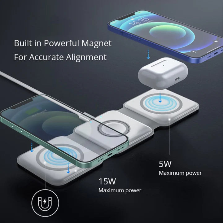 TrioCharge+ 3 In 1 Magnetic Foldable Wireless charging station