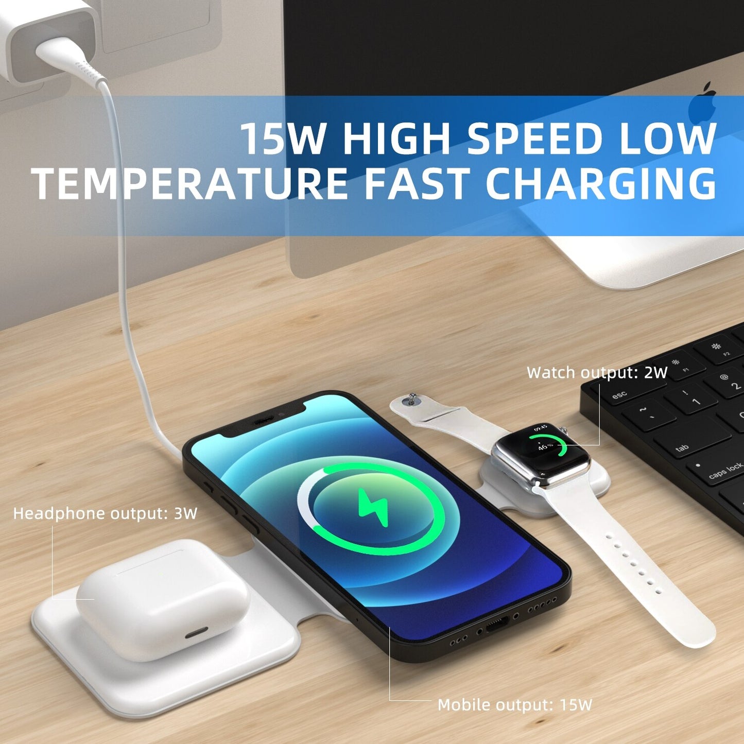 TrioCharge+ 3 In 1 Magnetic Foldable Wireless charging station